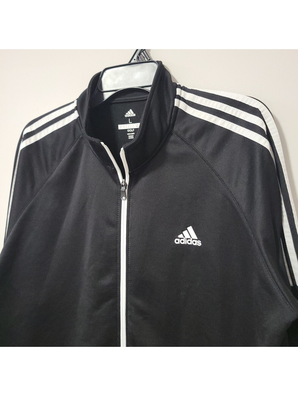 Adidas Golf Full Zip Jacket Mens L Black White 3 Stripe Performance Track